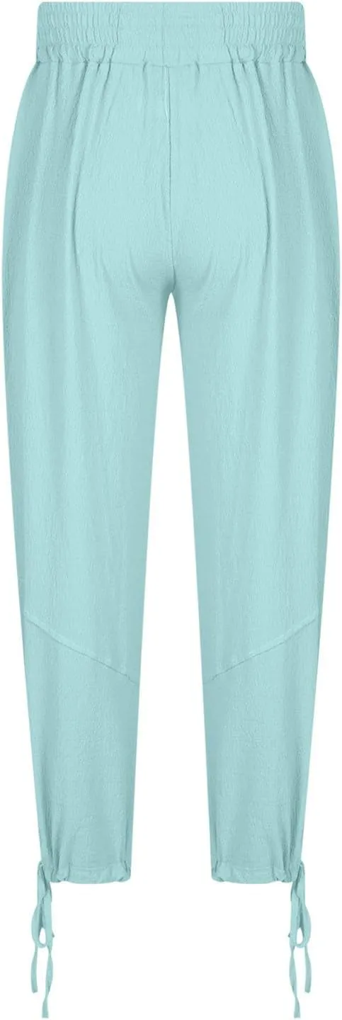 Xiaojmake Mens Capri Pants Drawstring Linen Harem Pants Casual Lounge Baggy Ankle Beach Travel Vacation Joggers with Pockets