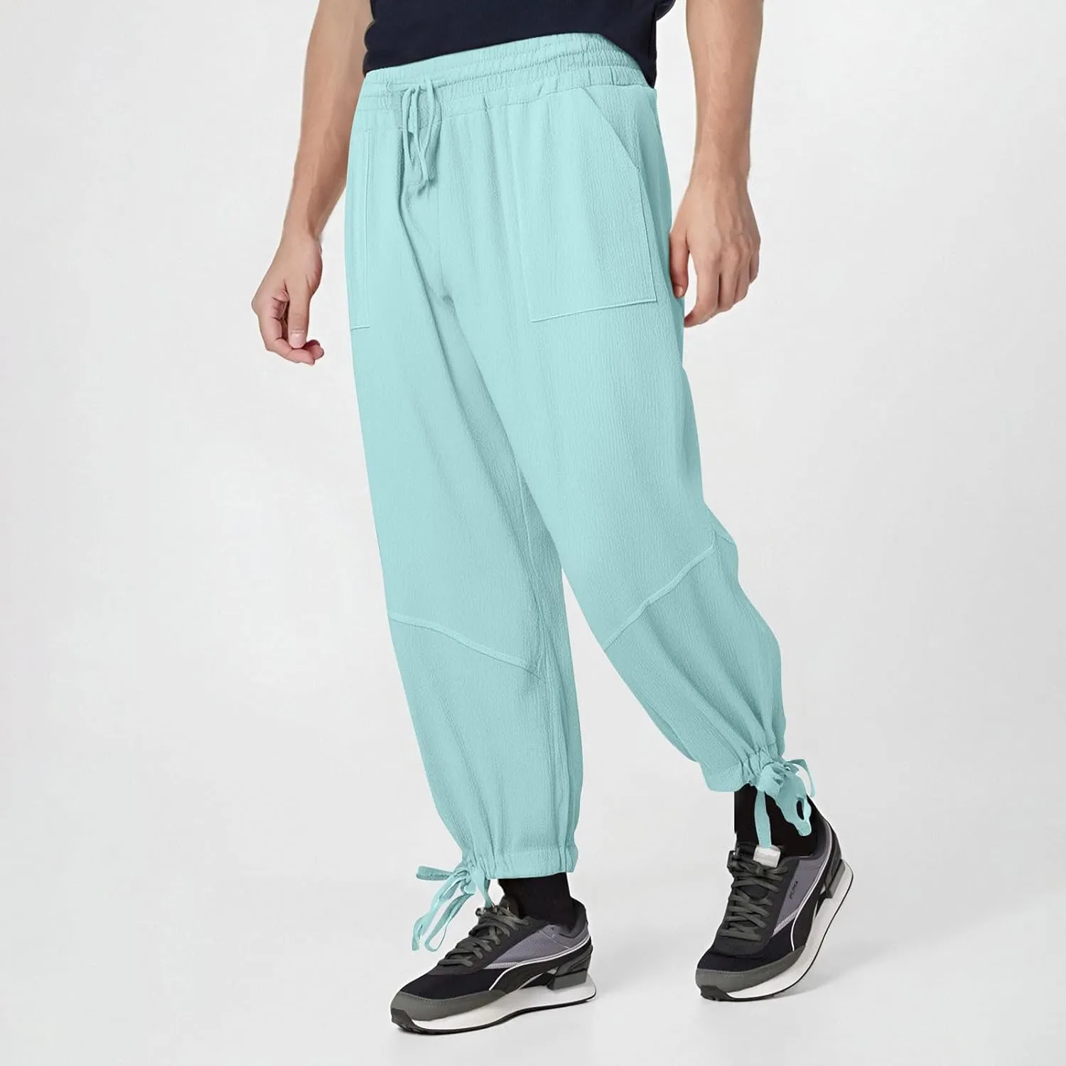 Xiaojmake Mens Capri Pants Drawstring Linen Harem Pants Casual Lounge Baggy Ankle Beach Travel Vacation Joggers with Pockets