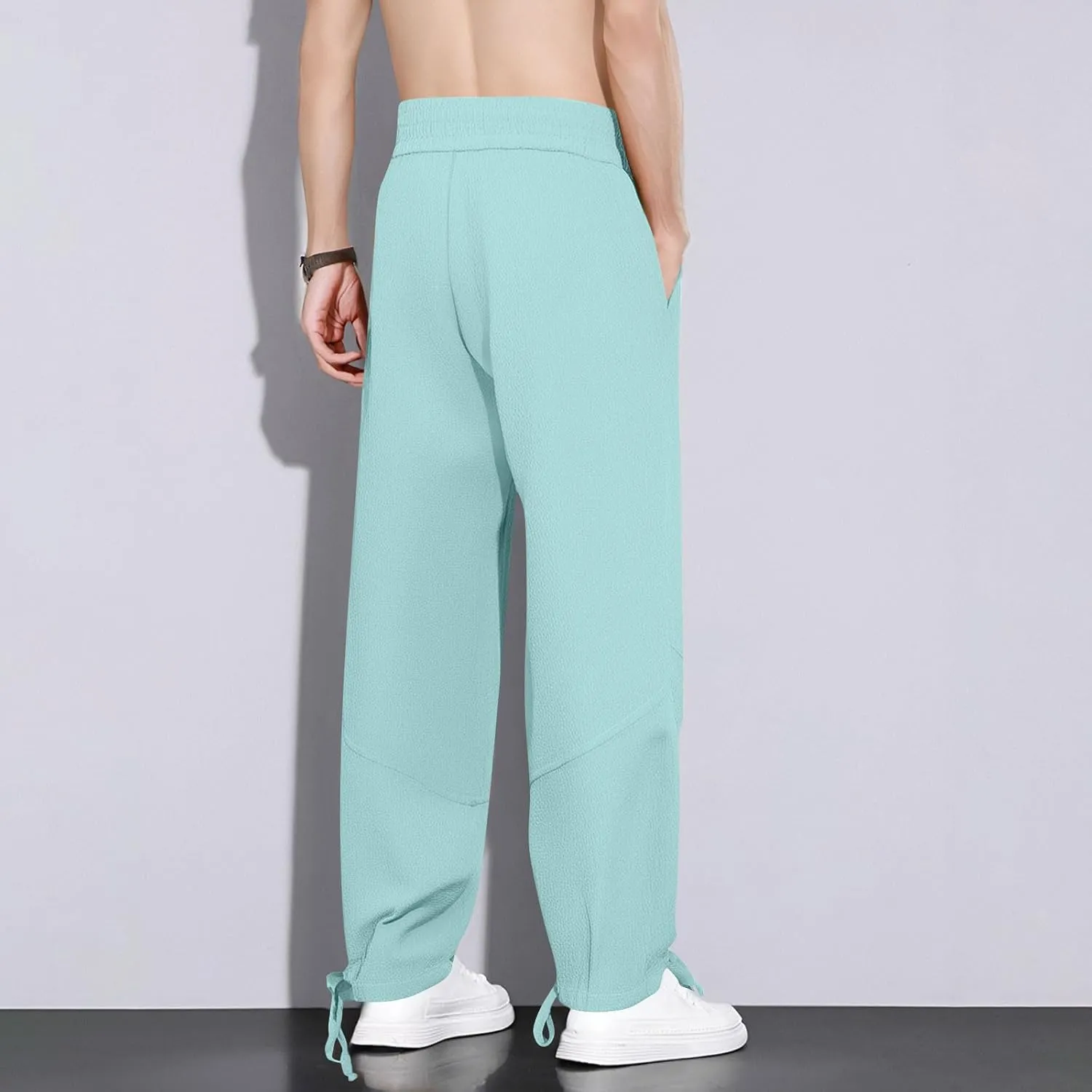 Xiaojmake Mens Capri Pants Drawstring Linen Harem Pants Casual Lounge Baggy Ankle Beach Travel Vacation Joggers with Pockets